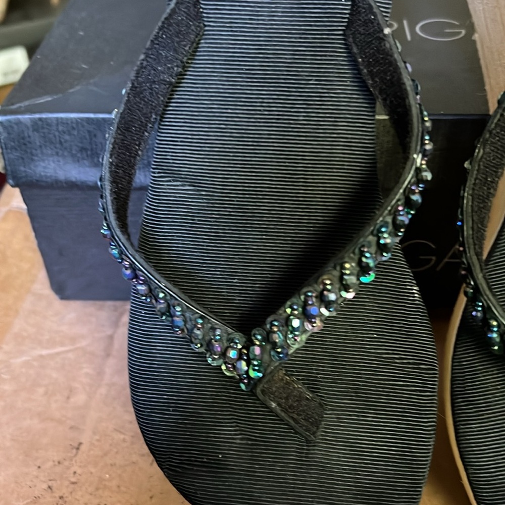 ESNY Jeweled Platform Thong Sandals in Black Sz 8 NEW - Picture 7 of 12